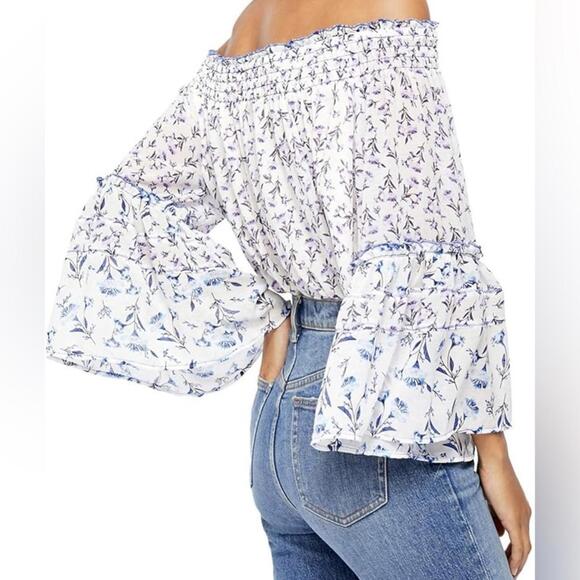 Free People Rose Valley White Floral Off Shoulder Crop Blouse Top- Size Medium - Picture 3 of 9